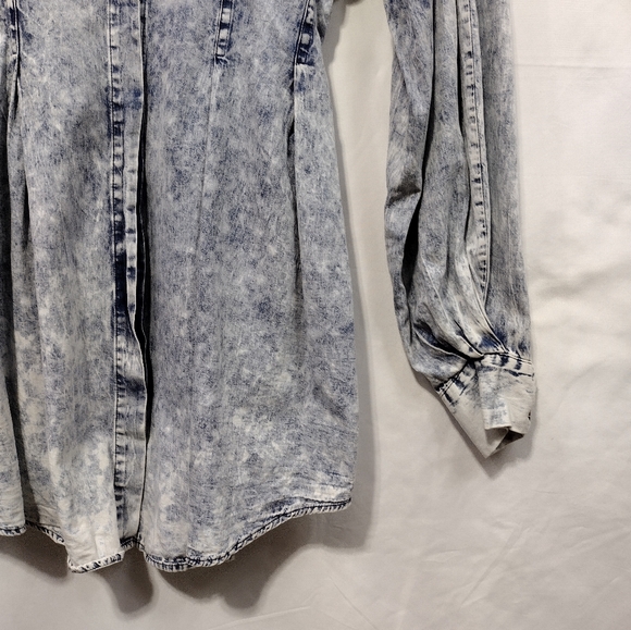 N 1 Los Angeles Acid Wash Denim Dress Women's M Blue Long Sleeve Boho Retro 90s - Picture 3 of 9